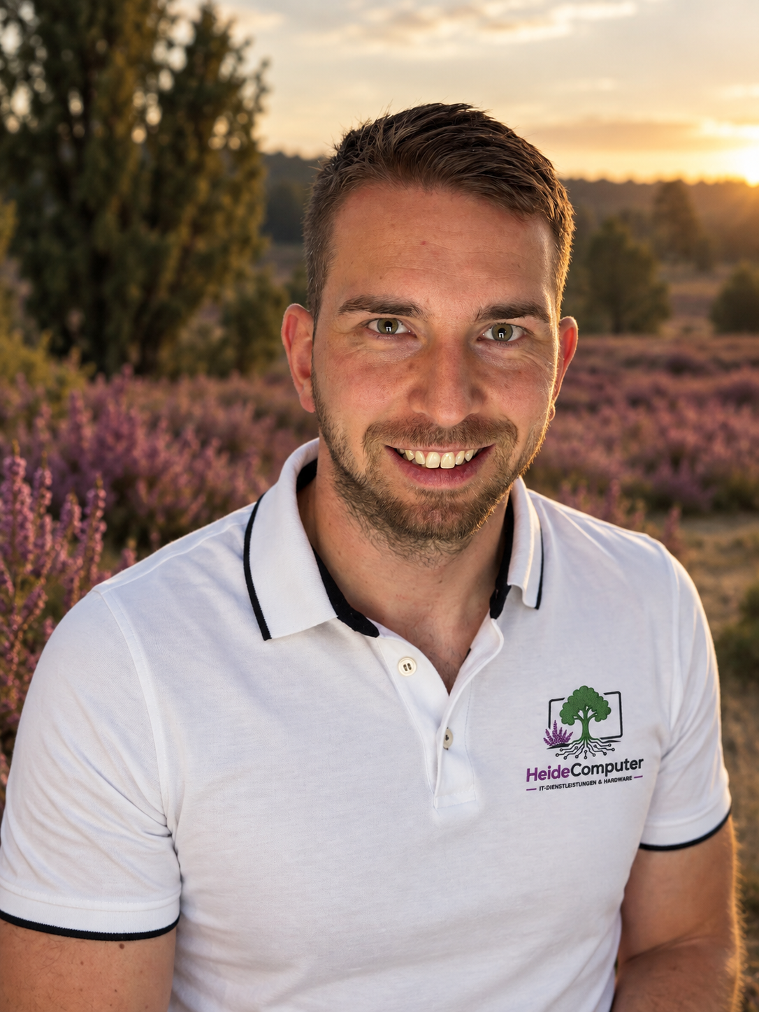 Nico von HeideComputer vor einer Heidelandschaft